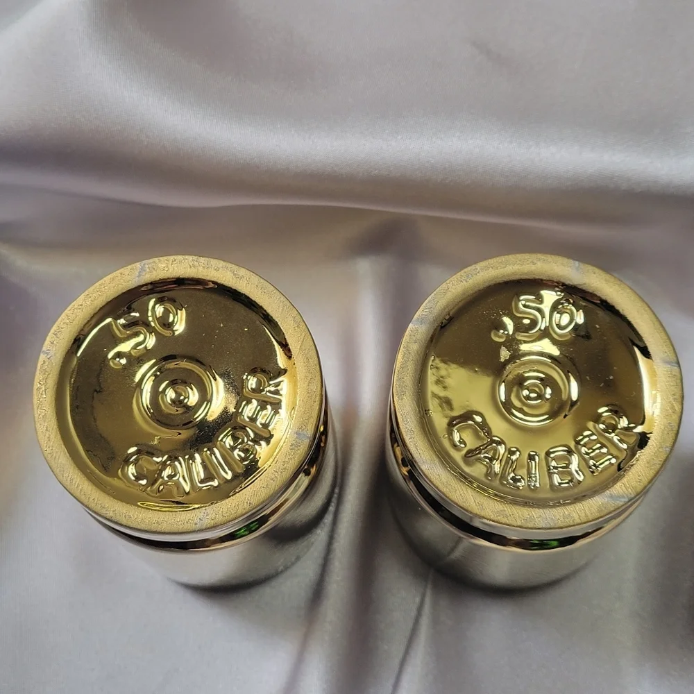 50 Caliber by Barbuzzo Shot Glasses Set of 2 The Wine Savant Gold Tone Color